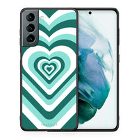 Thumbnail for Θήκη Samsung S21 Green Hearts από τη Smartfits με σχέδιο στο πίσω μέρος και μαύρο περίβλημα | Samsung S21 Green Hearts case with colorful back and black bezels