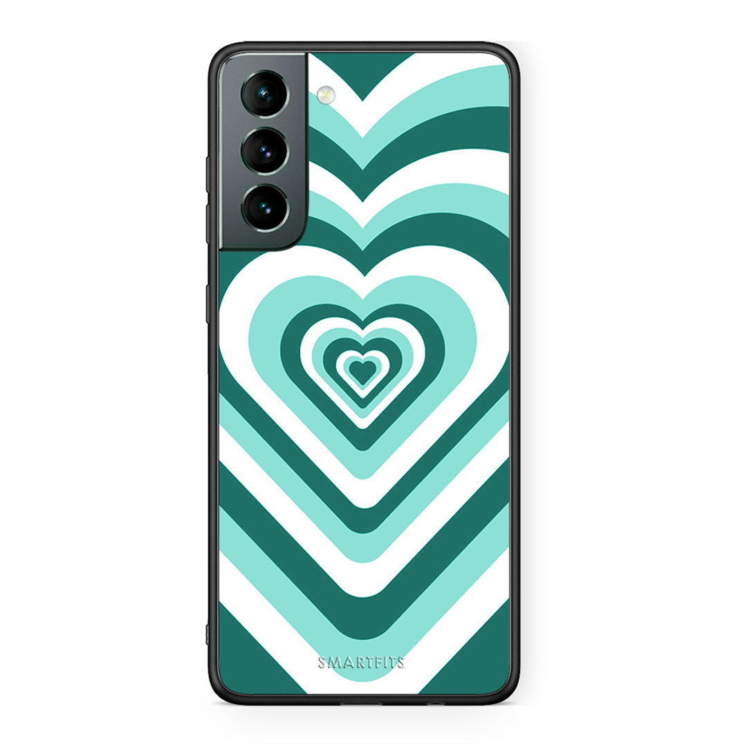 Samsung S21 Green Hearts θήκη από τη Smartfits με σχέδιο στο πίσω μέρος και μαύρο περίβλημα | Smartphone case with colorful back and black bezels by Smartfits
