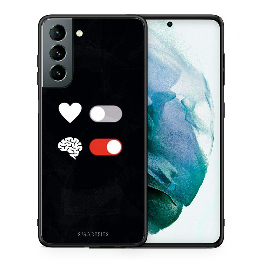 Θήκη Αγίου Βαλεντίνου Samsung S21 Heart Vs Brain από τη Smartfits με σχέδιο στο πίσω μέρος και μαύρο περίβλημα | Samsung S21 Heart Vs Brain case with colorful back and black bezels