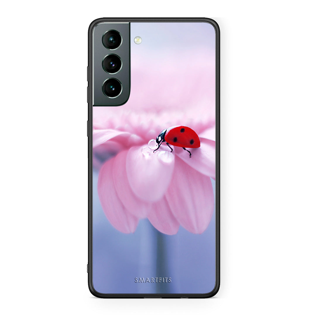 Samsung S21 Ladybug Flower θήκη από τη Smartfits με σχέδιο στο πίσω μέρος και μαύρο περίβλημα | Smartphone case with colorful back and black bezels by Smartfits