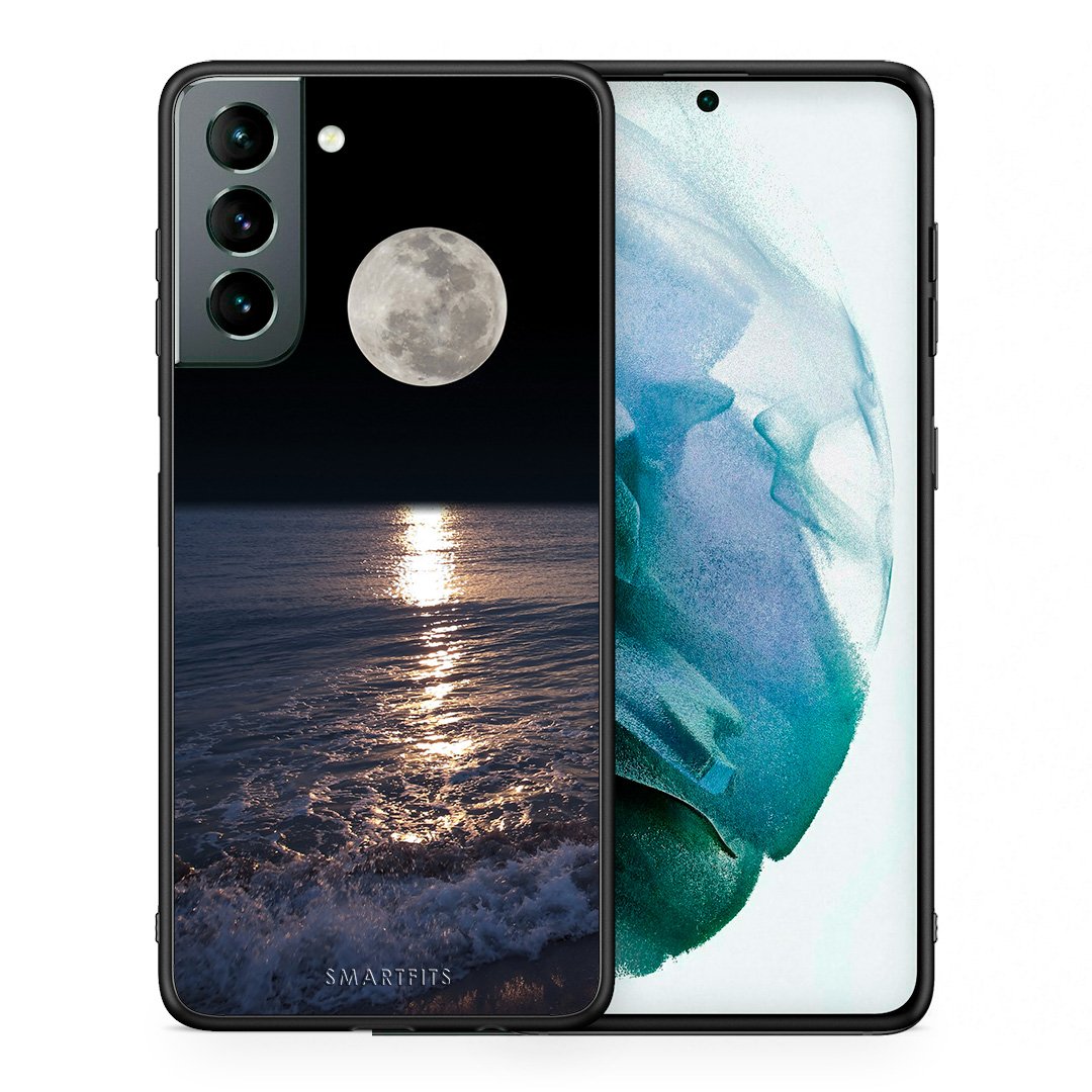 Θήκη Samsung S21 Moon Landscape από τη Smartfits με σχέδιο στο πίσω μέρος και μαύρο περίβλημα | Samsung S21 Moon Landscape case with colorful back and black bezels