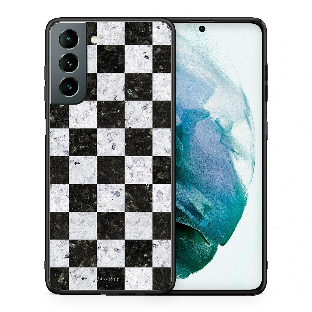 Θήκη Samsung S21 Square Geometric Marble από τη Smartfits με σχέδιο στο πίσω μέρος και μαύρο περίβλημα | Samsung S21 Square Geometric Marble case with colorful back and black bezels