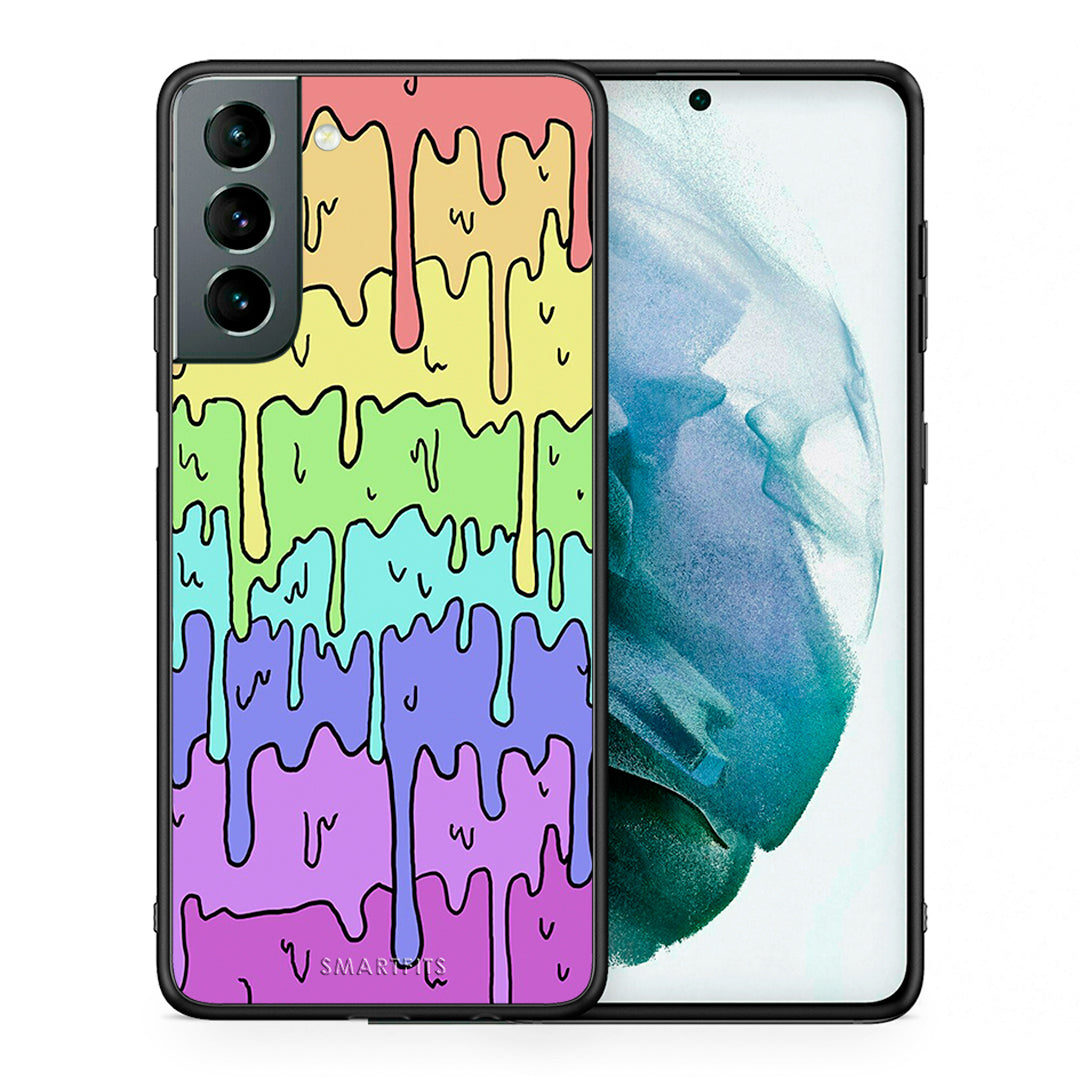 Θήκη Samsung S21 Melting Rainbow από τη Smartfits με σχέδιο στο πίσω μέρος και μαύρο περίβλημα | Samsung S21 Melting Rainbow case with colorful back and black bezels