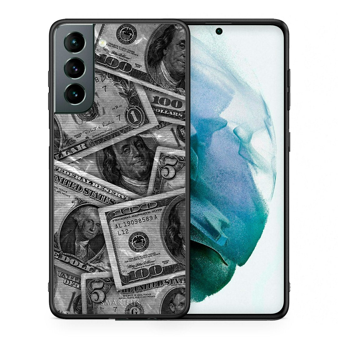 Θήκη Samsung S21 Money Dollars από τη Smartfits με σχέδιο στο πίσω μέρος και μαύρο περίβλημα | Samsung S21 Money Dollars case with colorful back and black bezels
