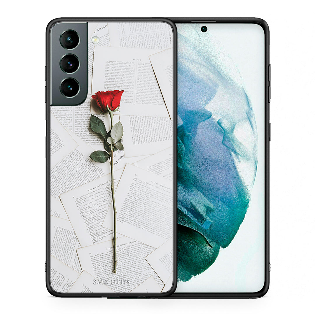 Θήκη Samsung S21 Red Rose από τη Smartfits με σχέδιο στο πίσω μέρος και μαύρο περίβλημα | Samsung S21 Red Rose case with colorful back and black bezels