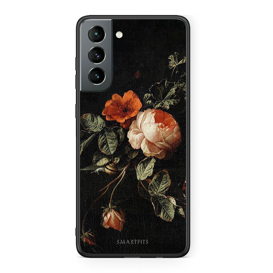 Samsung S21 Vintage Roses θήκη από τη Smartfits με σχέδιο στο πίσω μέρος και μαύρο περίβλημα | Smartphone case with colorful back and black bezels by Smartfits