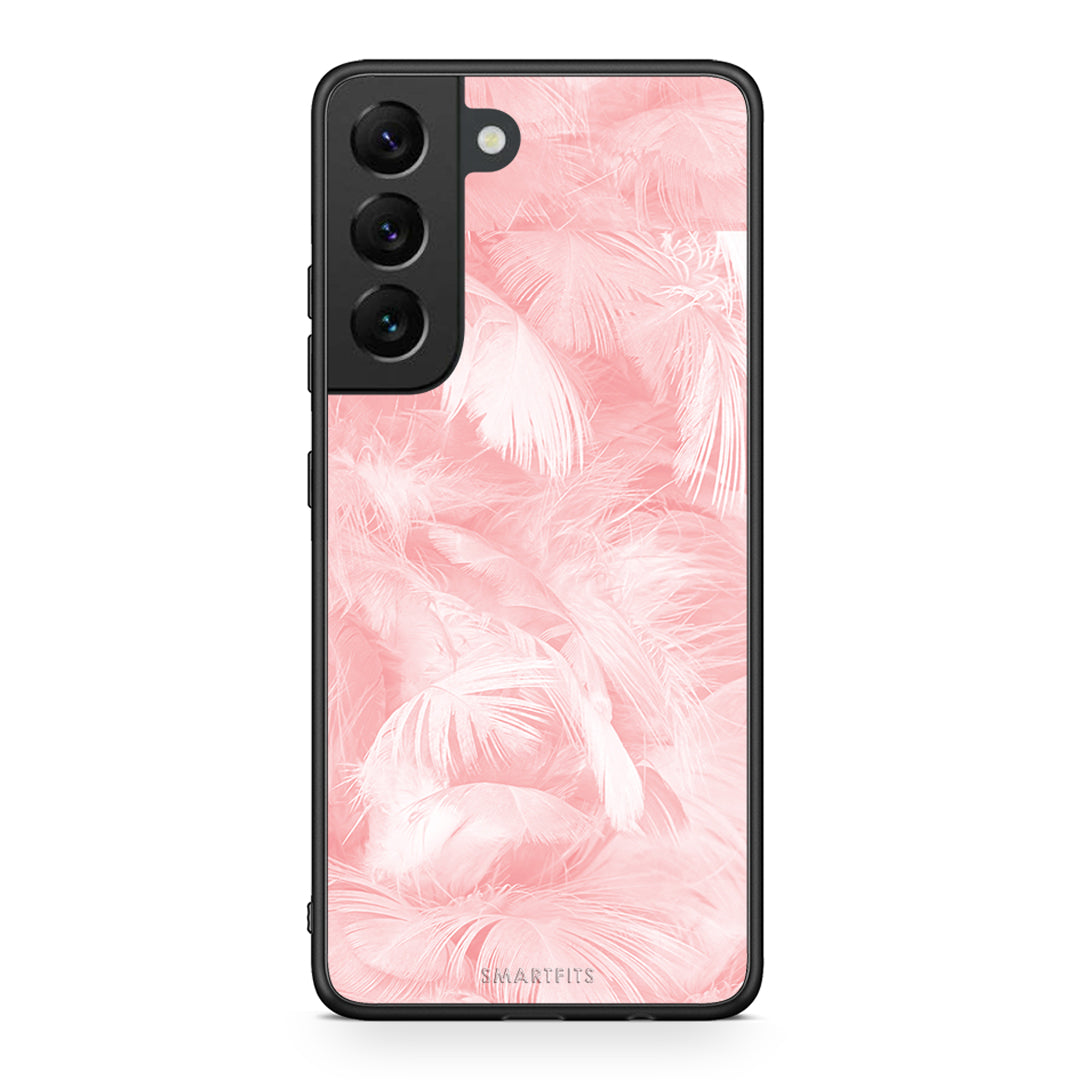 33 - Samsung S22 Pink Feather Boho case, cover, bumper