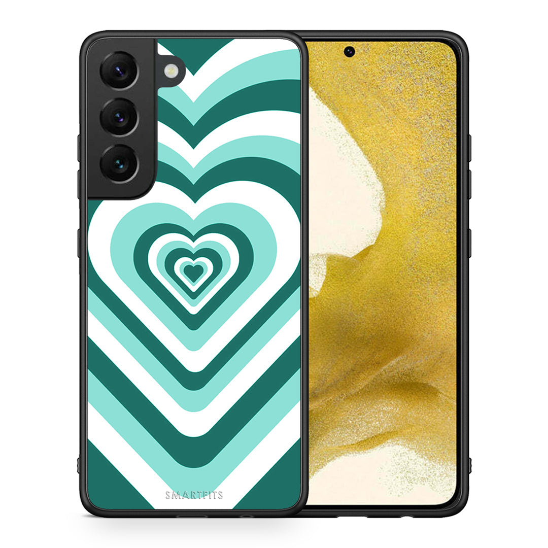 Θήκη Samsung S22 Green Hearts από τη Smartfits με σχέδιο στο πίσω μέρος και μαύρο περίβλημα | Samsung S22 Green Hearts case with colorful back and black bezels