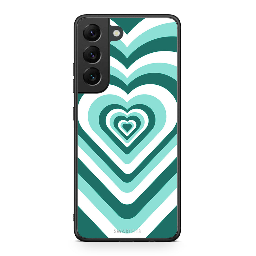 Samsung S22 Green Hearts θήκη από τη Smartfits με σχέδιο στο πίσω μέρος και μαύρο περίβλημα | Smartphone case with colorful back and black bezels by Smartfits