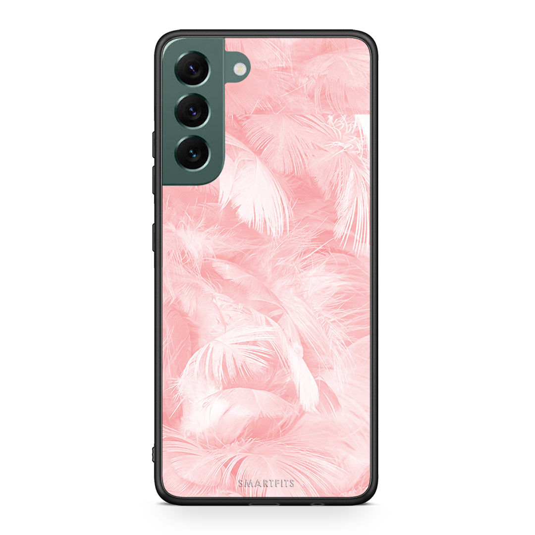 33 - Samsung S22 Plus Pink Feather Boho case, cover, bumper