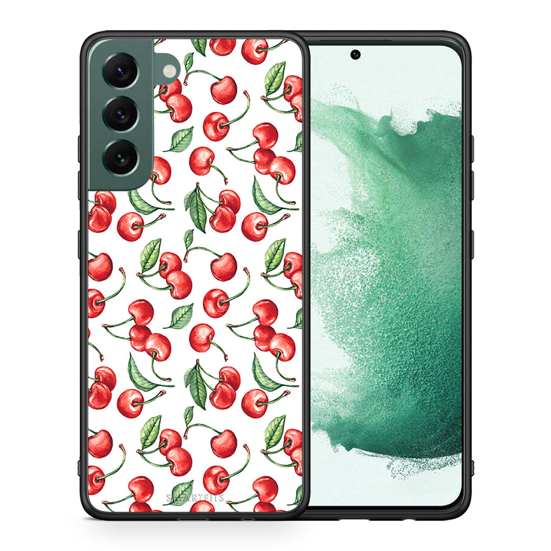 Θήκη Samsung S22 Plus Cherry Summer από τη Smartfits με σχέδιο στο πίσω μέρος και μαύρο περίβλημα | Samsung S22 Plus Cherry Summer case with colorful back and black bezels