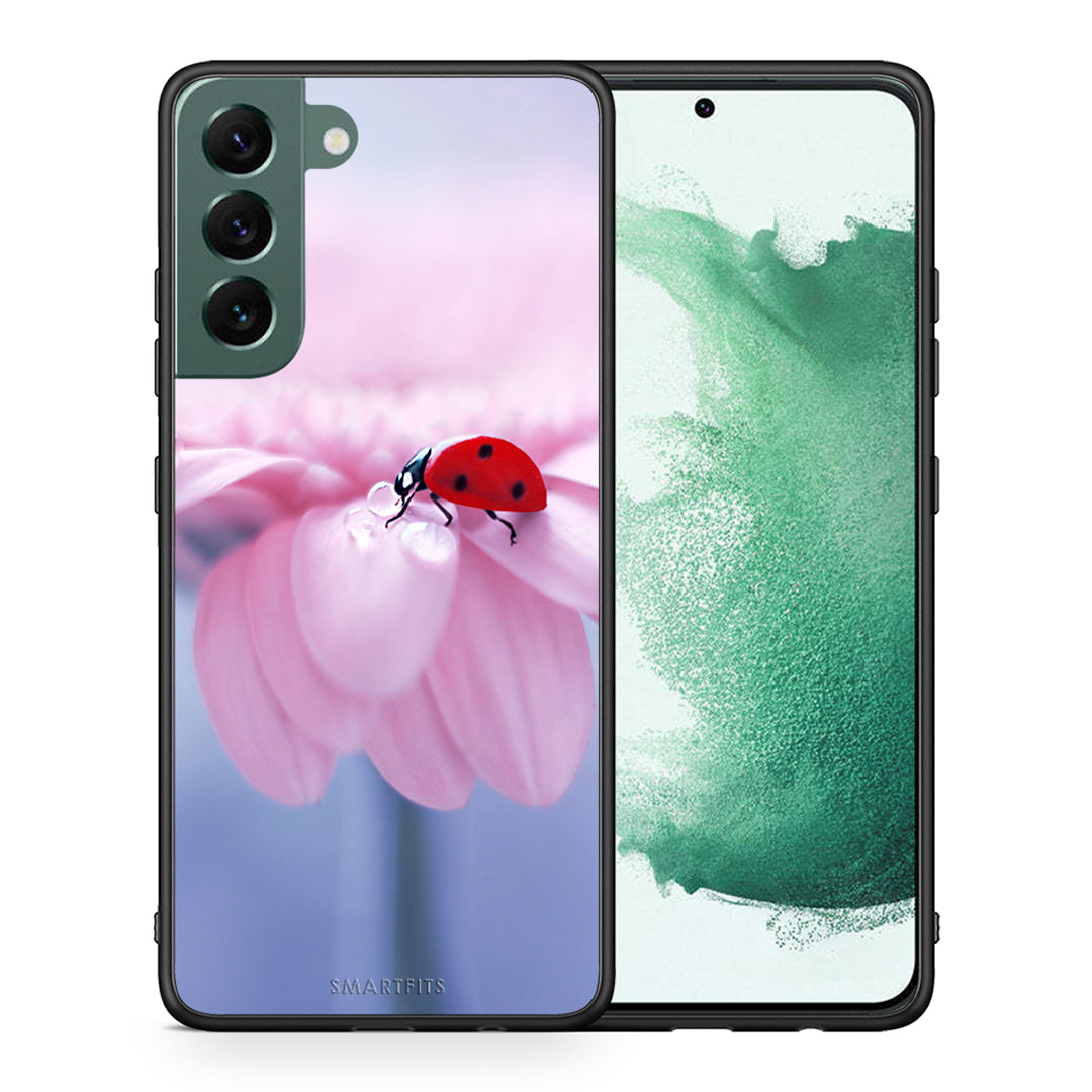 Θήκη Samsung S22 Plus Ladybug Flower από τη Smartfits με σχέδιο στο πίσω μέρος και μαύρο περίβλημα | Samsung S22 Plus Ladybug Flower case with colorful back and black bezels