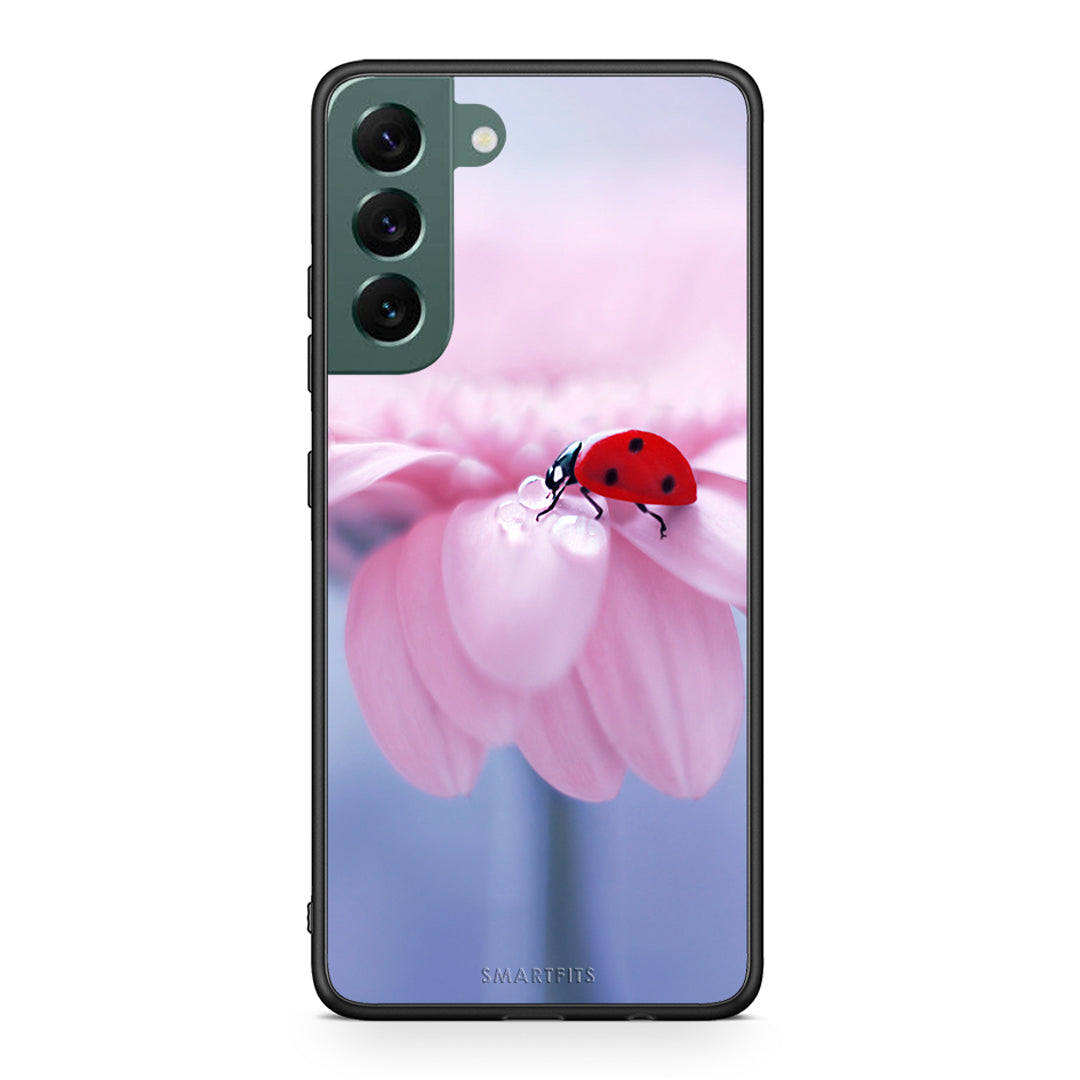 Samsung S22 Plus Ladybug Flower θήκη από τη Smartfits με σχέδιο στο πίσω μέρος και μαύρο περίβλημα | Smartphone case with colorful back and black bezels by Smartfits