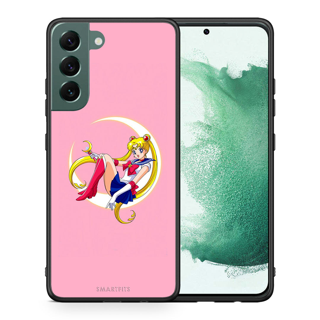 Θήκη Samsung S22 Plus Moon Girl από τη Smartfits με σχέδιο στο πίσω μέρος και μαύρο περίβλημα | Samsung S22 Plus Moon Girl case with colorful back and black bezels