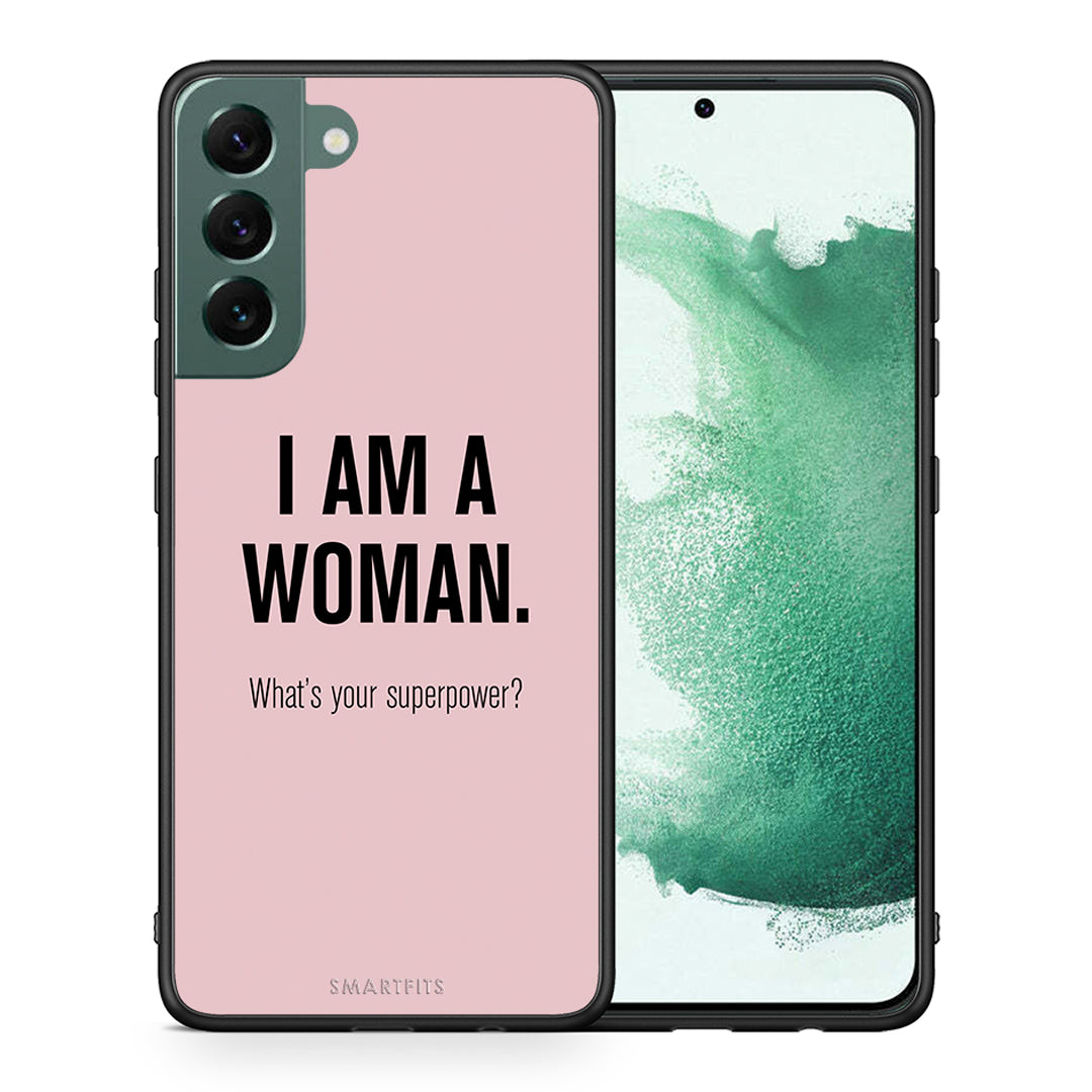 Θήκη Samsung S22 Plus Superpower Woman από τη Smartfits με σχέδιο στο πίσω μέρος και μαύρο περίβλημα | Samsung S22 Plus Superpower Woman case with colorful back and black bezels