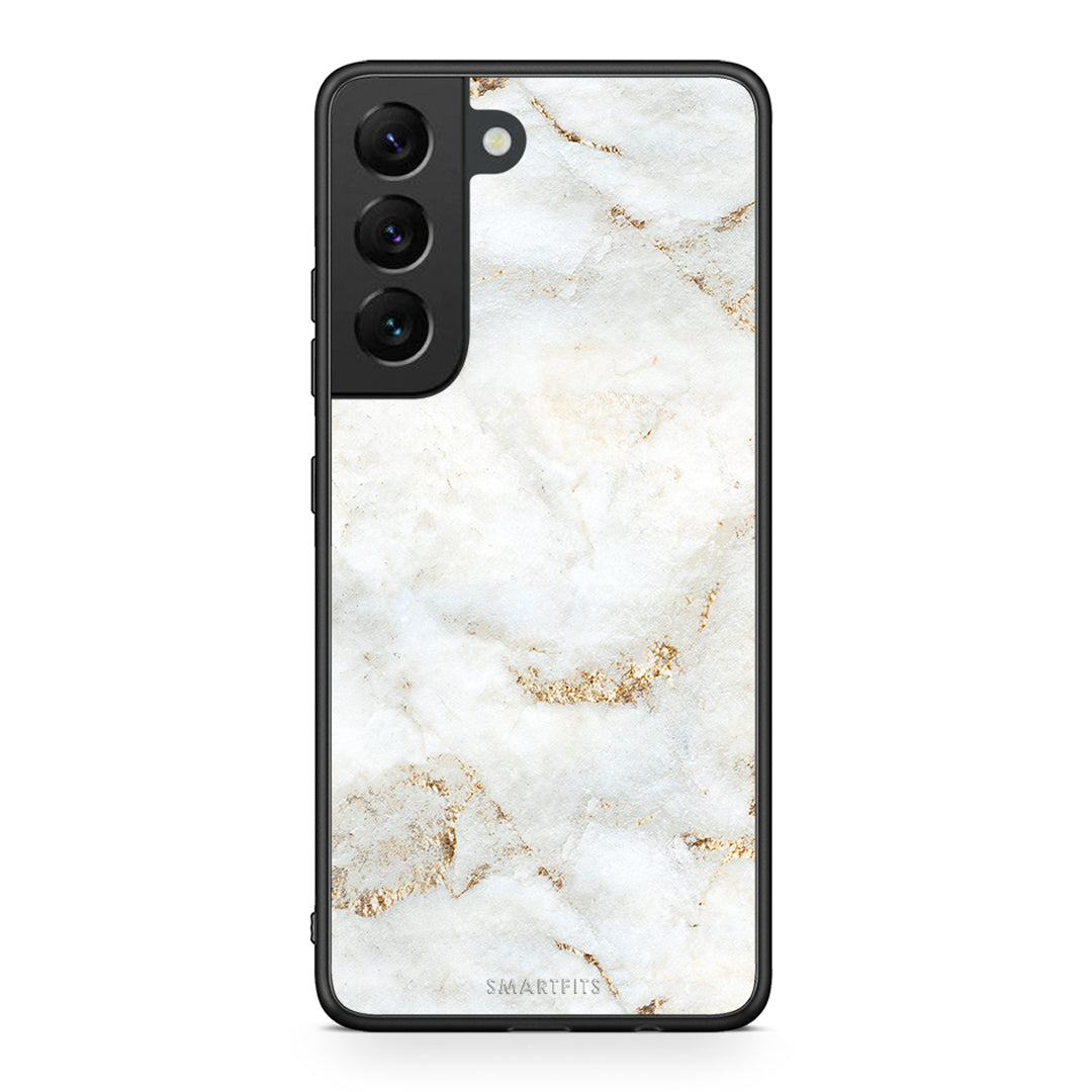 Samsung S22 White Gold Marble θήκη από τη Smartfits με σχέδιο στο πίσω μέρος και μαύρο περίβλημα | Smartphone case with colorful back and black bezels by Smartfits