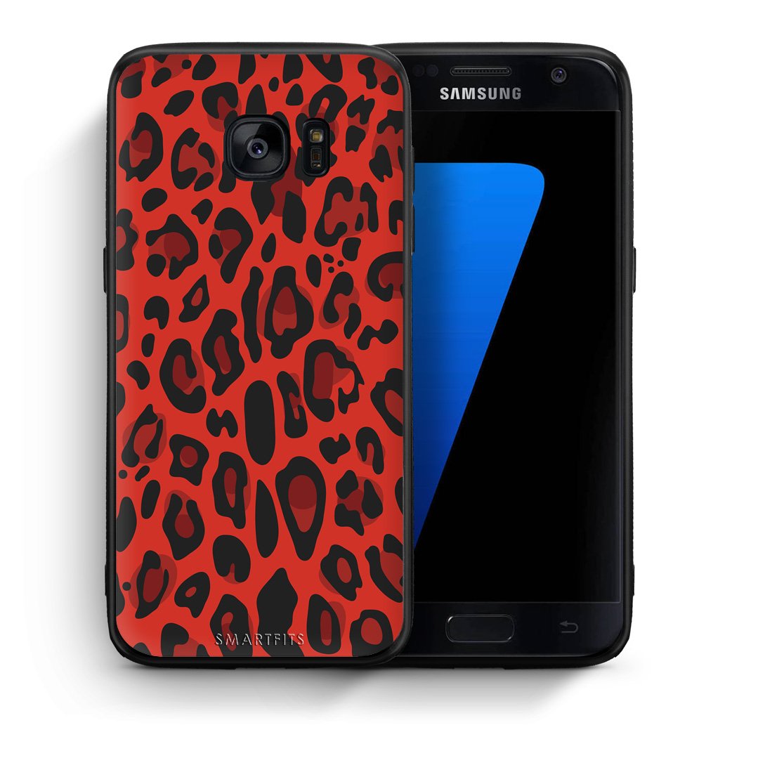 Θήκη Samsung S7 Red Leopard Animal από τη Smartfits με σχέδιο στο πίσω μέρος και μαύρο περίβλημα | Samsung S7 Red Leopard Animal case with colorful back and black bezels
