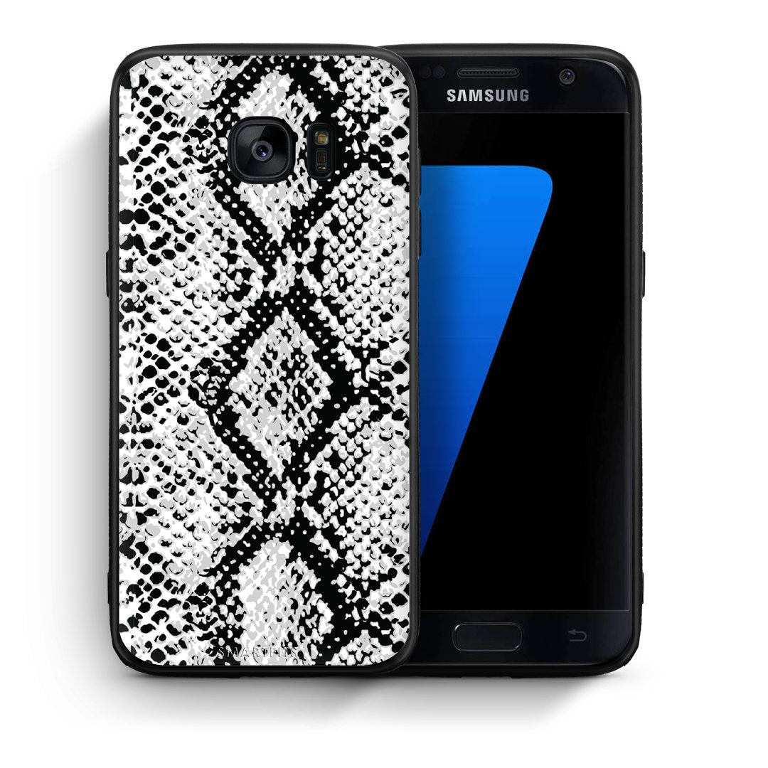 Θήκη Samsung S7 White Snake Animal από τη Smartfits με σχέδιο στο πίσω μέρος και μαύρο περίβλημα | Samsung S7 White Snake Animal case with colorful back and black bezels