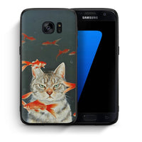 Thumbnail for Θήκη Samsung S7 Cat Goldfish από τη Smartfits με σχέδιο στο πίσω μέρος και μαύρο περίβλημα | Samsung S7 Cat Goldfish case with colorful back and black bezels
