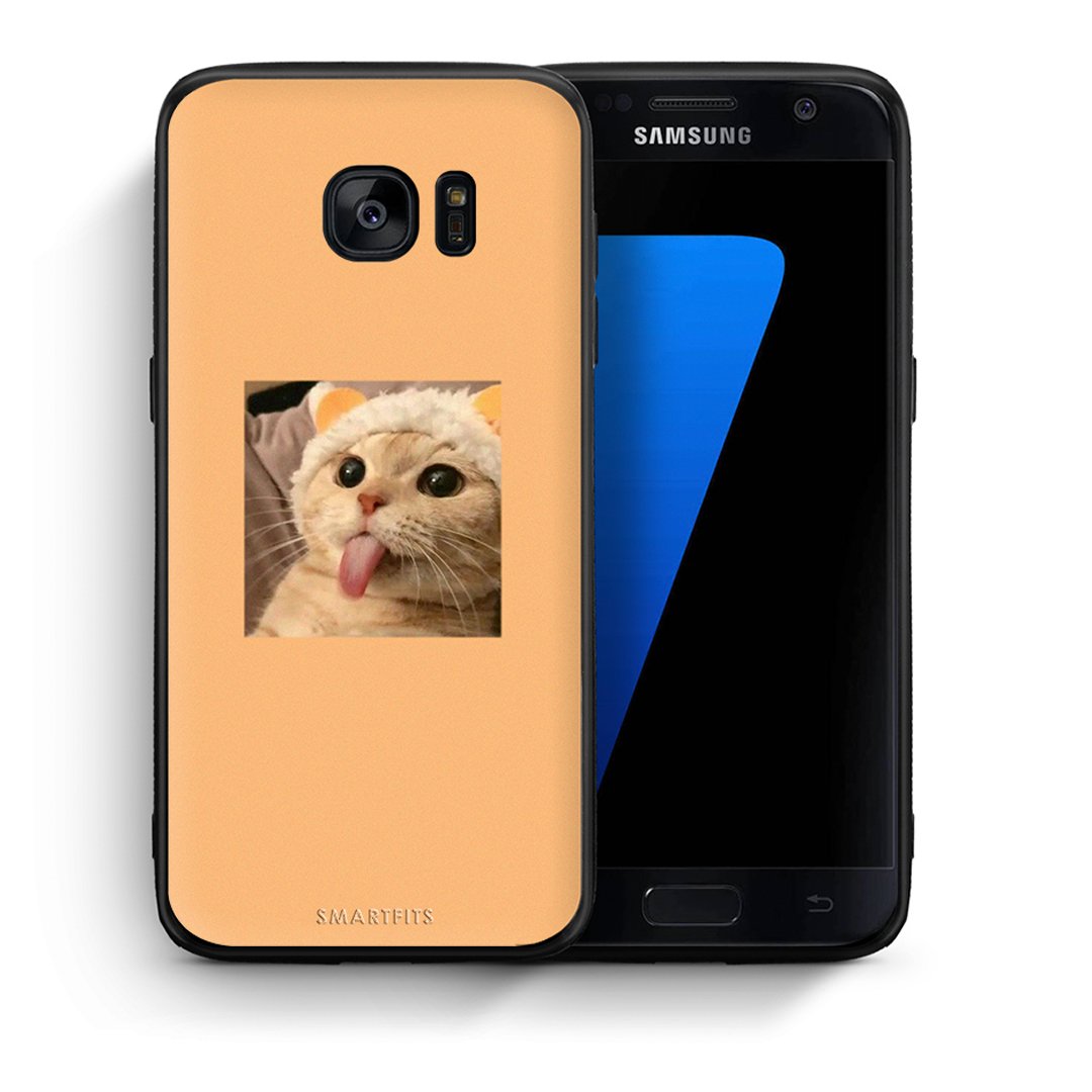 Θήκη Samsung S7 Cat Tongue από τη Smartfits με σχέδιο στο πίσω μέρος και μαύρο περίβλημα | Samsung S7 Cat Tongue case with colorful back and black bezels
