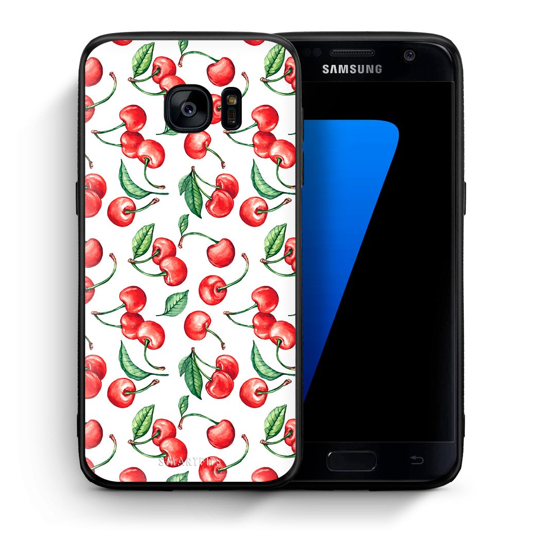 Θήκη Samsung S7 Cherry Summer από τη Smartfits με σχέδιο στο πίσω μέρος και μαύρο περίβλημα | Samsung S7 Cherry Summer case with colorful back and black bezels