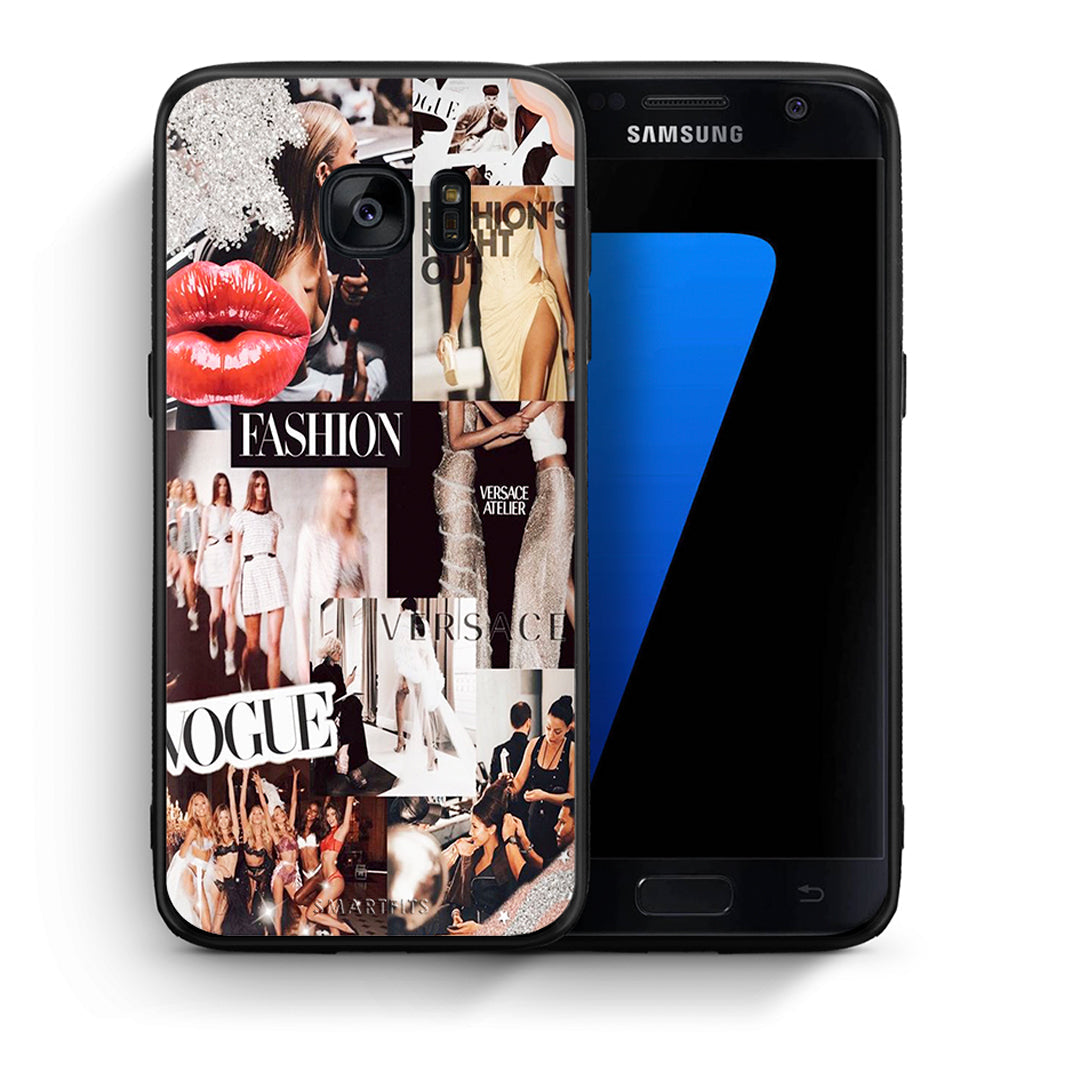 Θήκη Αγίου Βαλεντίνου Samsung S7 Collage Fashion από τη Smartfits με σχέδιο στο πίσω μέρος και μαύρο περίβλημα | Samsung S7 Collage Fashion case with colorful back and black bezels