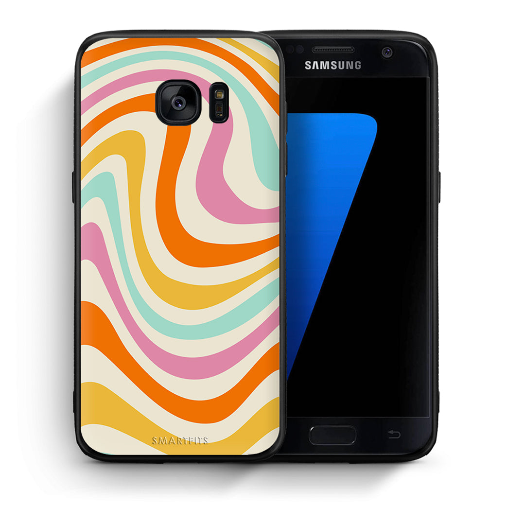 Θήκη Samsung S7 Colourful Waves από τη Smartfits με σχέδιο στο πίσω μέρος και μαύρο περίβλημα | Samsung S7 Colourful Waves case with colorful back and black bezels