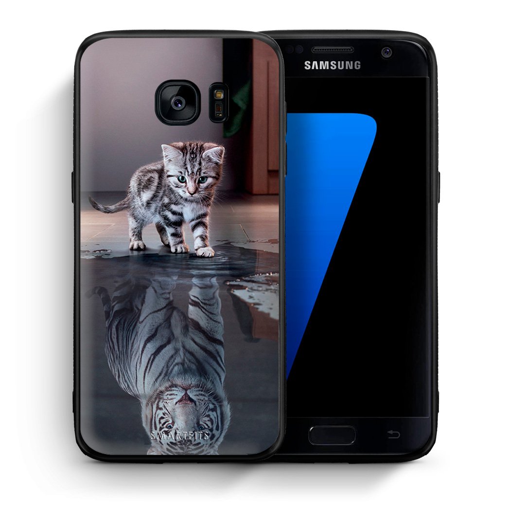 Θήκη Samsung S7 Tiger Cute από τη Smartfits με σχέδιο στο πίσω μέρος και μαύρο περίβλημα | Samsung S7 Tiger Cute case with colorful back and black bezels