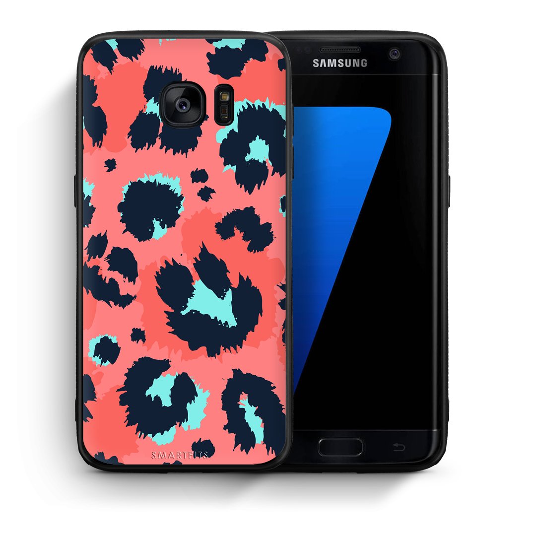 Θήκη Samsung S7 Edge Pink Leopard Animal από τη Smartfits με σχέδιο στο πίσω μέρος και μαύρο περίβλημα | Samsung S7 Edge Pink Leopard Animal case with colorful back and black bezels