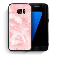 Thumbnail for Θήκη Samsung S7 Edge Pink Feather Boho από τη Smartfits με σχέδιο στο πίσω μέρος και μαύρο περίβλημα | Samsung S7 Edge Pink Feather Boho case with colorful back and black bezels