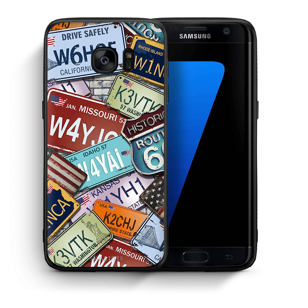 Θήκη Samsung S7 Edge Car Plates από τη Smartfits με σχέδιο στο πίσω μέρος και μαύρο περίβλημα | Samsung S7 Edge Car Plates case with colorful back and black bezels