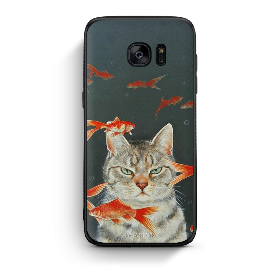 samsung s7 Cat Goldfish θήκη από τη Smartfits με σχέδιο στο πίσω μέρος και μαύρο περίβλημα | Smartphone case with colorful back and black bezels by Smartfits