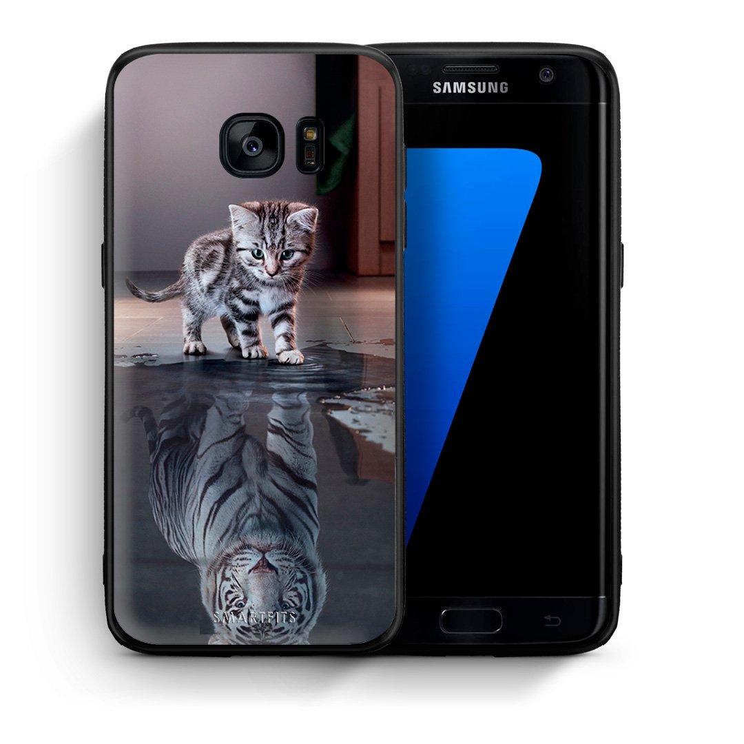 Θήκη Samsung S7 Edge Tiger Cute από τη Smartfits με σχέδιο στο πίσω μέρος και μαύρο περίβλημα | Samsung S7 Edge Tiger Cute case with colorful back and black bezels