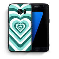 Thumbnail for Θήκη Samsung S7 Edge Green Hearts από τη Smartfits με σχέδιο στο πίσω μέρος και μαύρο περίβλημα | Samsung S7 Edge Green Hearts case with colorful back and black bezels