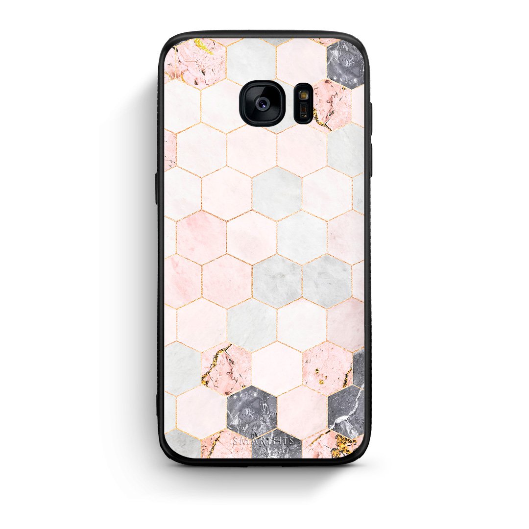 4 - samsung s7 edge Hexagon Pink Marble case, cover, bumper