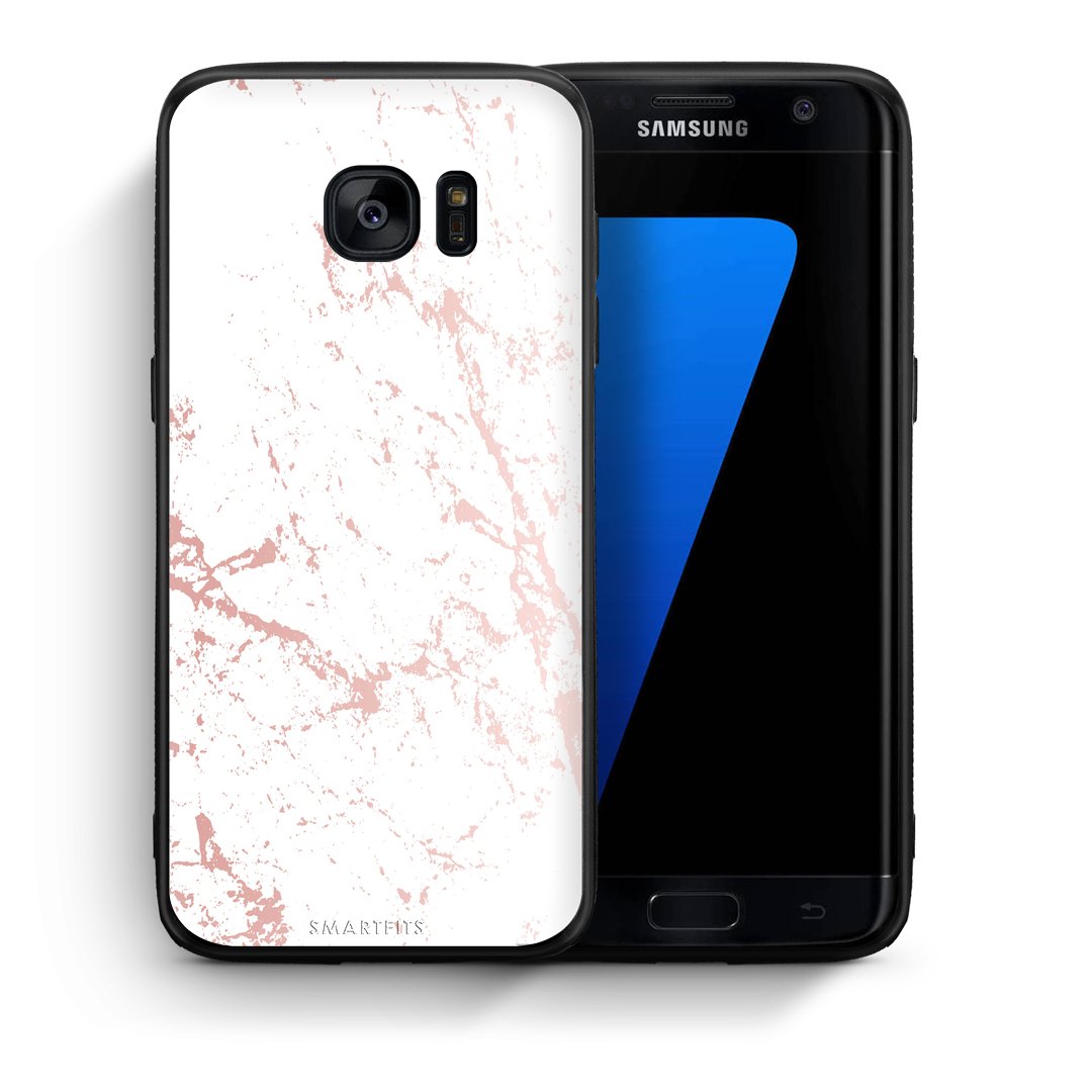 Θήκη Samsung S7 Edge Pink Splash Marble από τη Smartfits με σχέδιο στο πίσω μέρος και μαύρο περίβλημα | Samsung S7 Edge Pink Splash Marble case with colorful back and black bezels