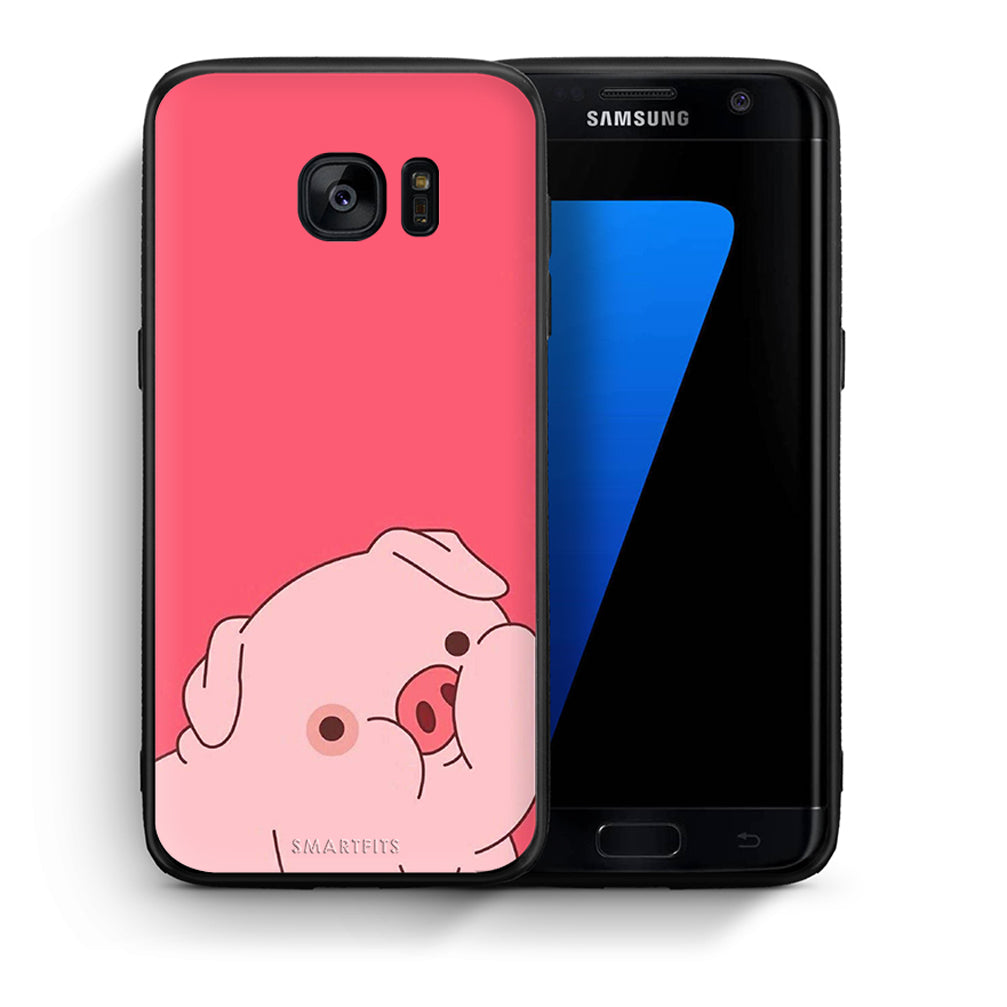 Θήκη Αγίου Βαλεντίνου Samsung S7 Pig Love 1 από τη Smartfits με σχέδιο στο πίσω μέρος και μαύρο περίβλημα | Samsung S7 Pig Love 1 case with colorful back and black bezels