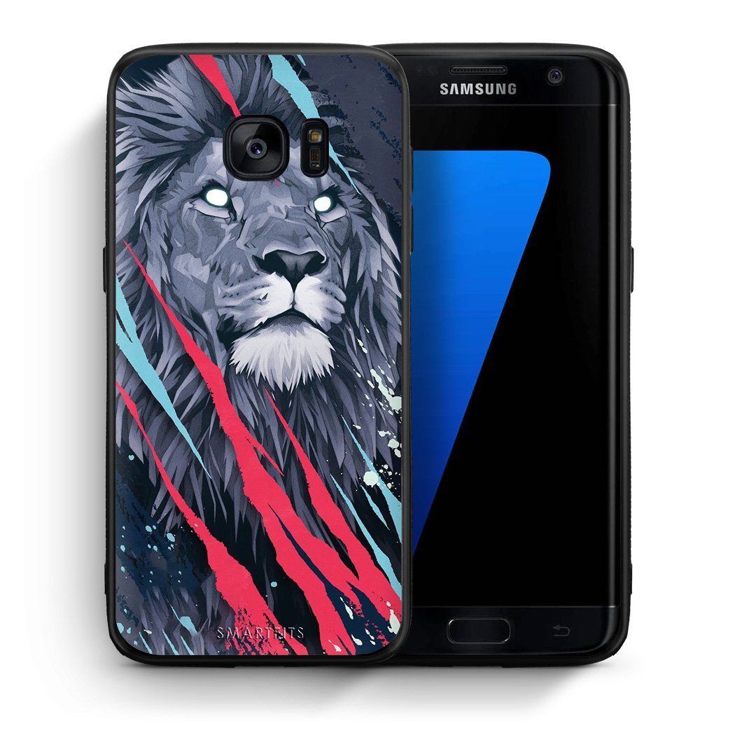 Θήκη Samsung S7 Edge Lion Designer PopArt από τη Smartfits με σχέδιο στο πίσω μέρος και μαύρο περίβλημα | Samsung S7 Edge Lion Designer PopArt case with colorful back and black bezels