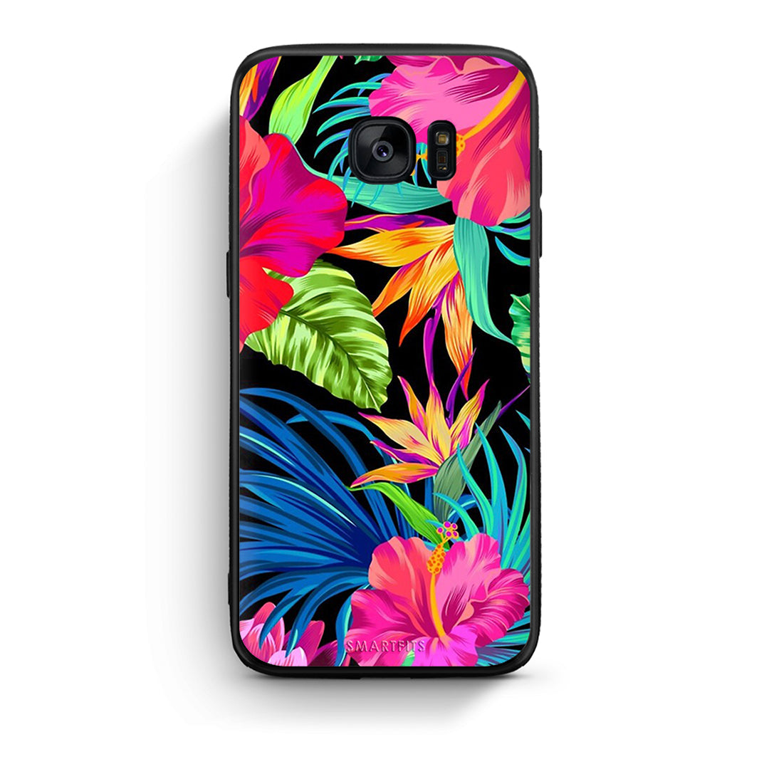 samsung s7 Tropical Flowers θήκη από τη Smartfits με σχέδιο στο πίσω μέρος και μαύρο περίβλημα | Smartphone case with colorful back and black bezels by Smartfits