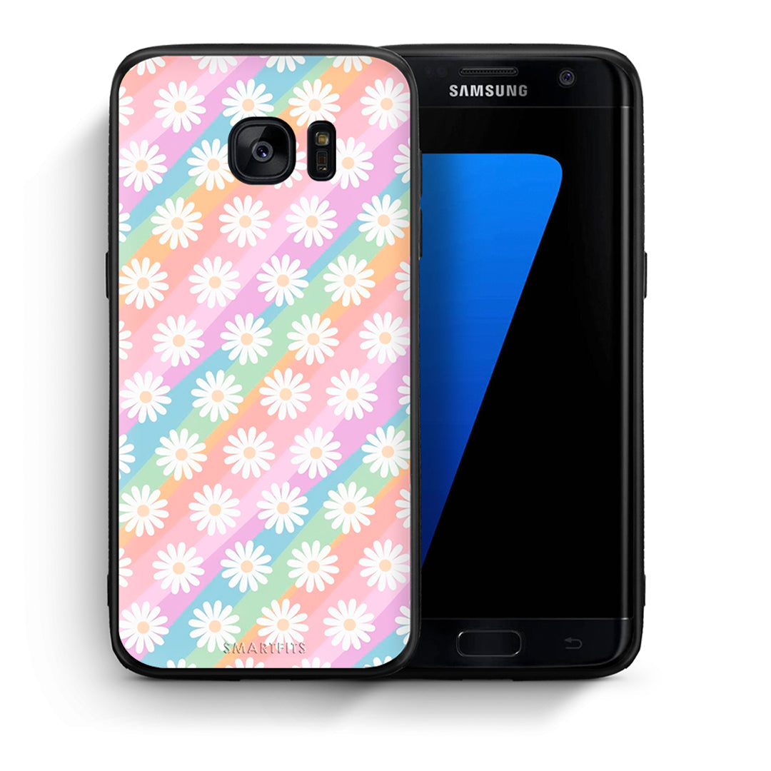 Θήκη Samsung S7 Edge White Daisies από τη Smartfits με σχέδιο στο πίσω μέρος και μαύρο περίβλημα | Samsung S7 Edge White Daisies case with colorful back and black bezels