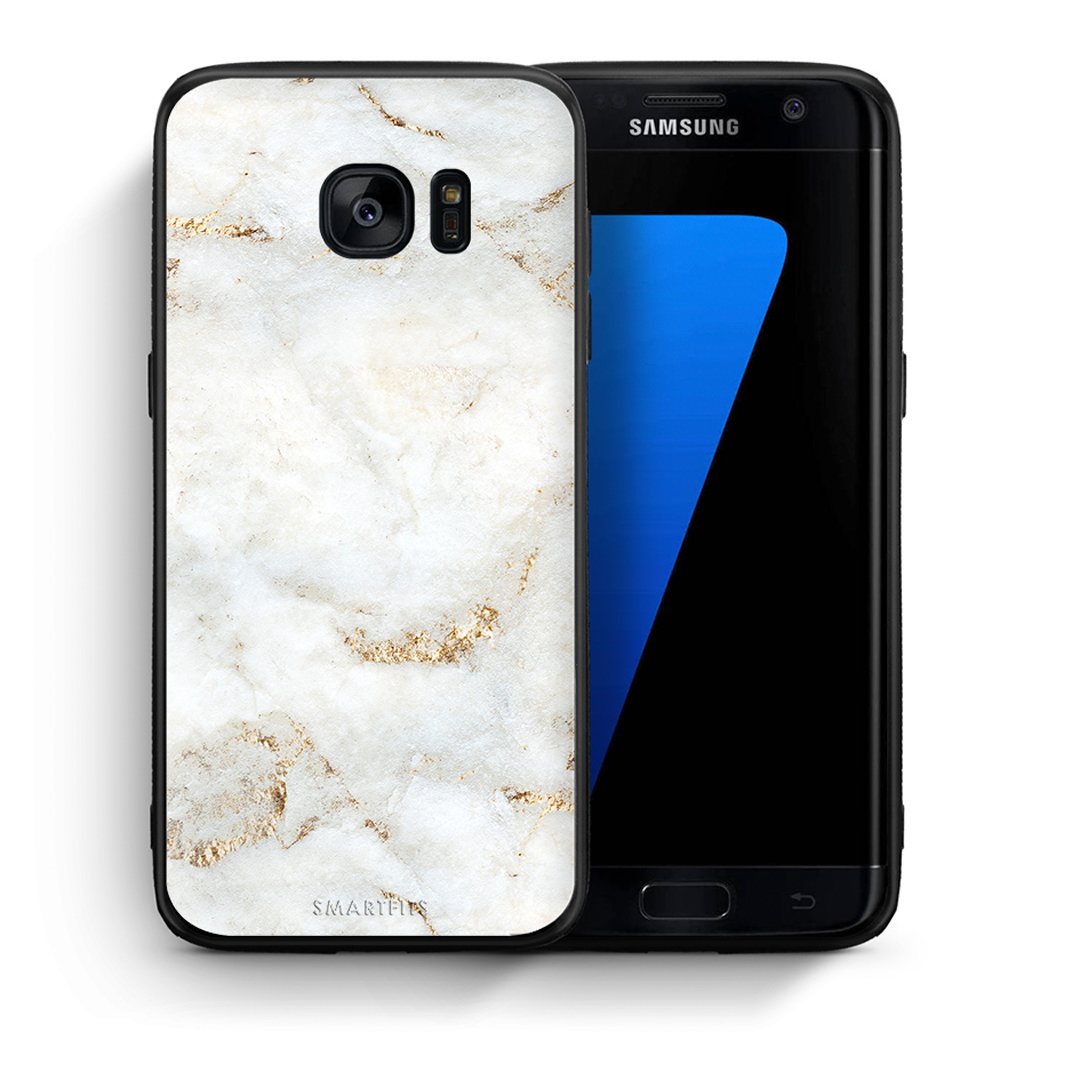 Θήκη Samsung S7 Edge White Gold Marble από τη Smartfits με σχέδιο στο πίσω μέρος και μαύρο περίβλημα | Samsung S7 Edge White Gold Marble case with colorful back and black bezels