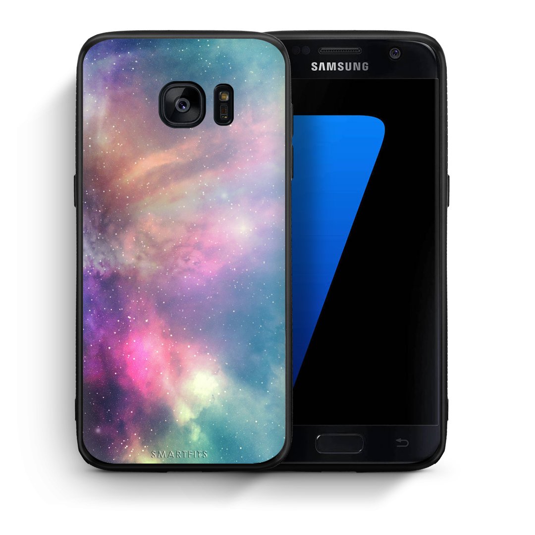 Θήκη Samsung S7 Rainbow Galaxy από τη Smartfits με σχέδιο στο πίσω μέρος και μαύρο περίβλημα | Samsung S7 Rainbow Galaxy case with colorful back and black bezels