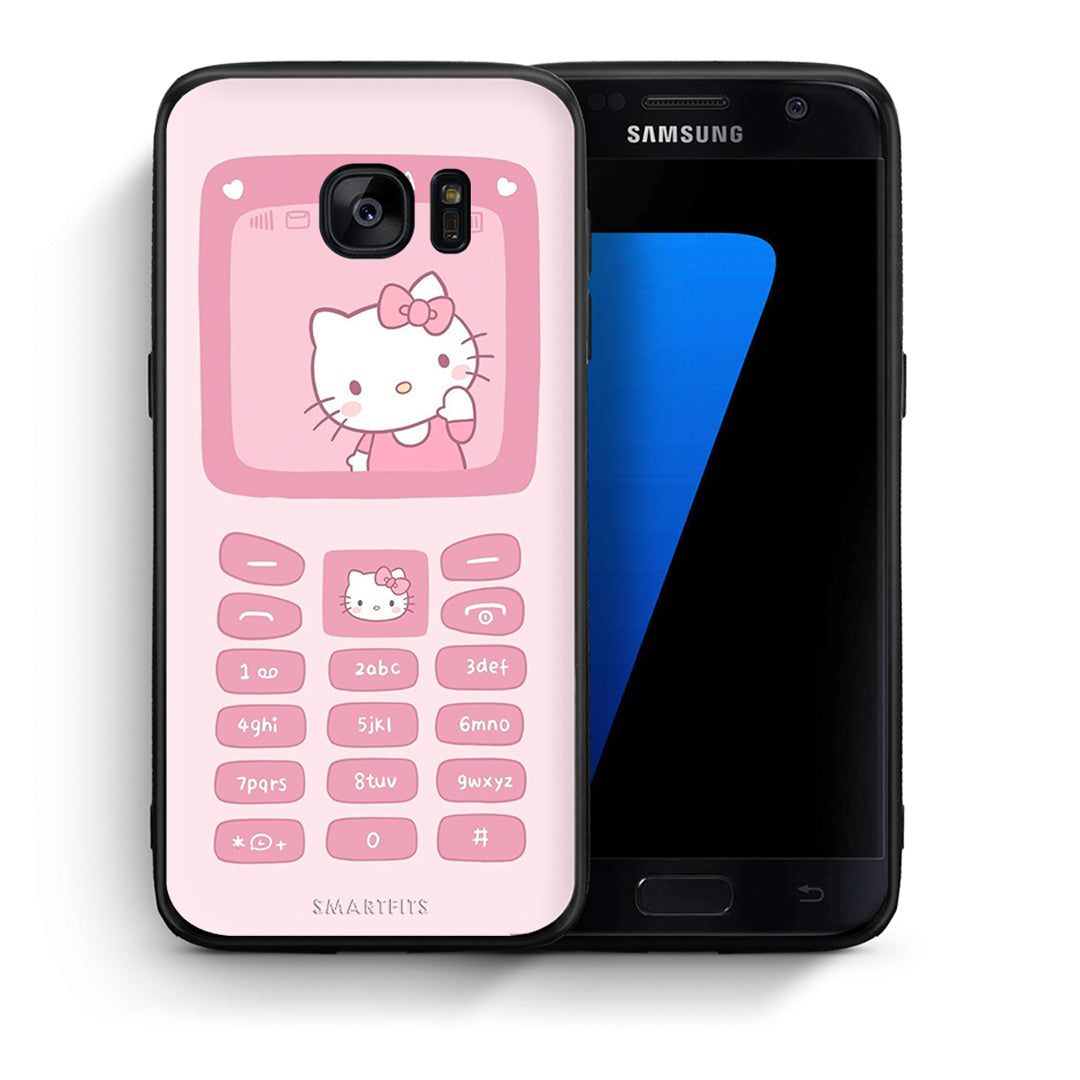 Θήκη Αγίου Βαλεντίνου Samsung S7 Hello Kitten από τη Smartfits με σχέδιο στο πίσω μέρος και μαύρο περίβλημα | Samsung S7 Hello Kitten case with colorful back and black bezels