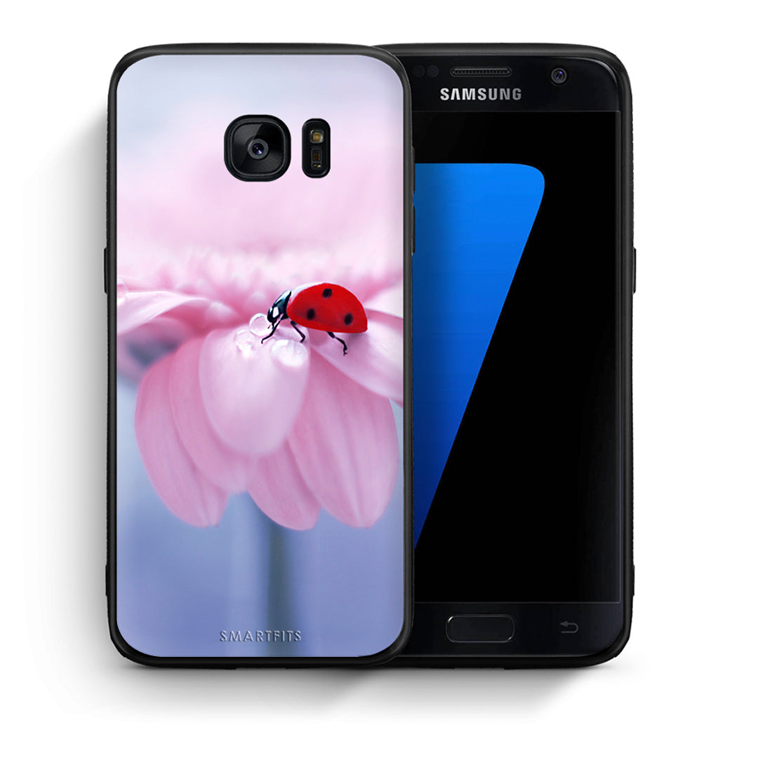 Θήκη Samsung S7 Ladybug Flower από τη Smartfits με σχέδιο στο πίσω μέρος και μαύρο περίβλημα | Samsung S7 Ladybug Flower case with colorful back and black bezels