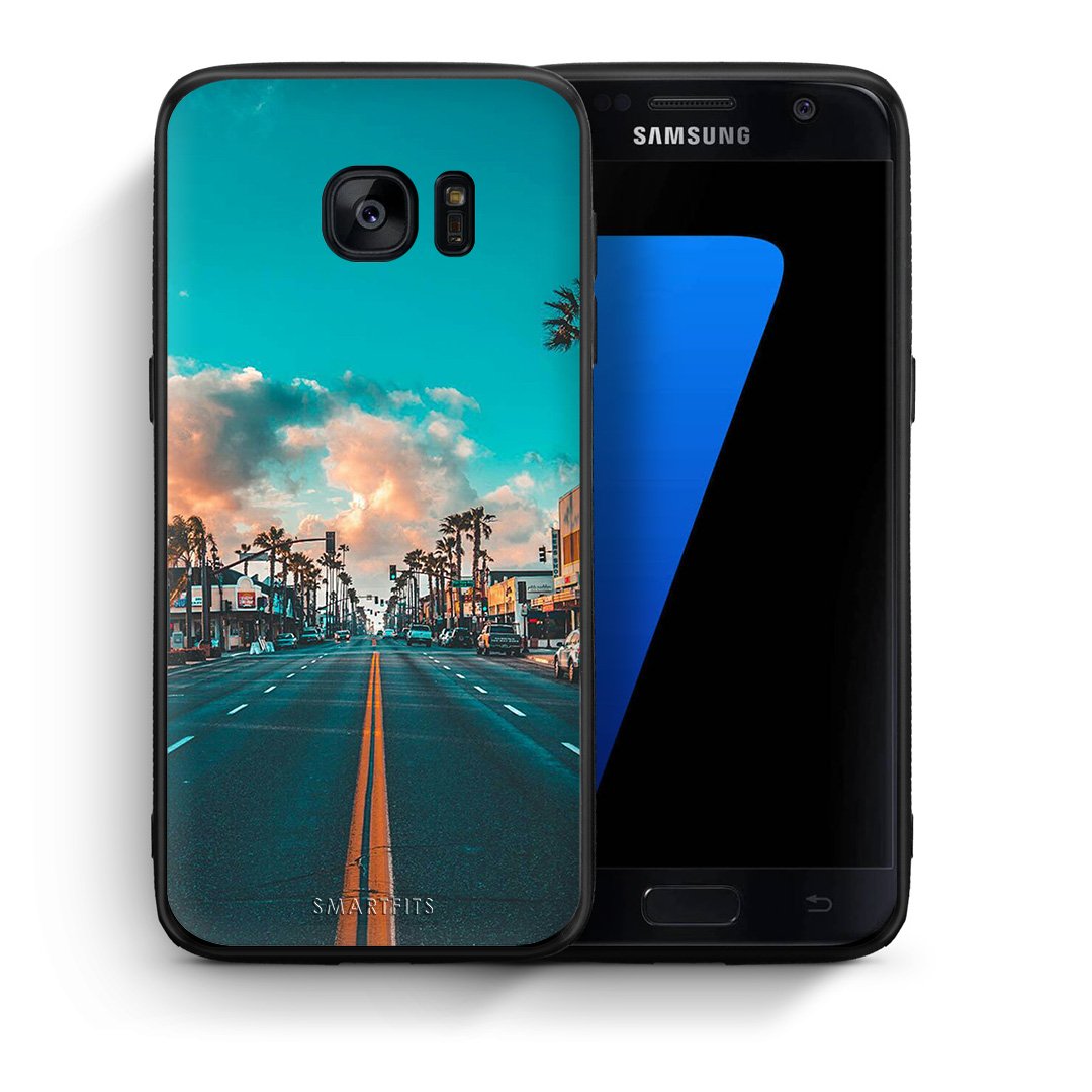 Θήκη Samsung S7 City Landscape από τη Smartfits με σχέδιο στο πίσω μέρος και μαύρο περίβλημα | Samsung S7 City Landscape case with colorful back and black bezels