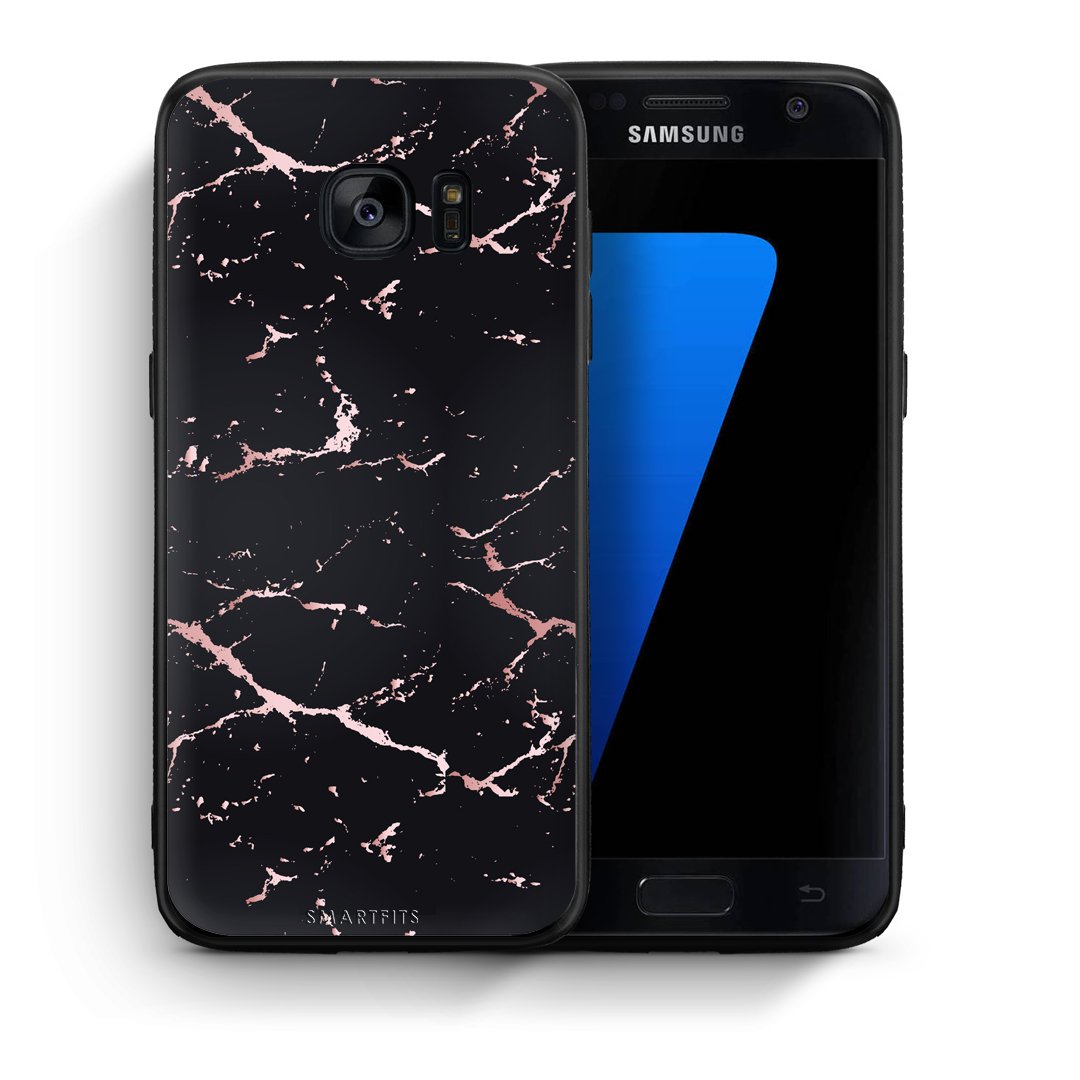 Θήκη Samsung S7 Black Rosegold Marble από τη Smartfits με σχέδιο στο πίσω μέρος και μαύρο περίβλημα | Samsung S7 Black Rosegold Marble case with colorful back and black bezels