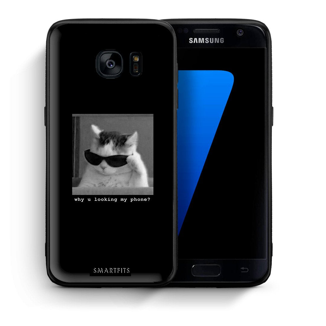 Θήκη Samsung S7 Meme Cat από τη Smartfits με σχέδιο στο πίσω μέρος και μαύρο περίβλημα | Samsung S7 Meme Cat case with colorful back and black bezels