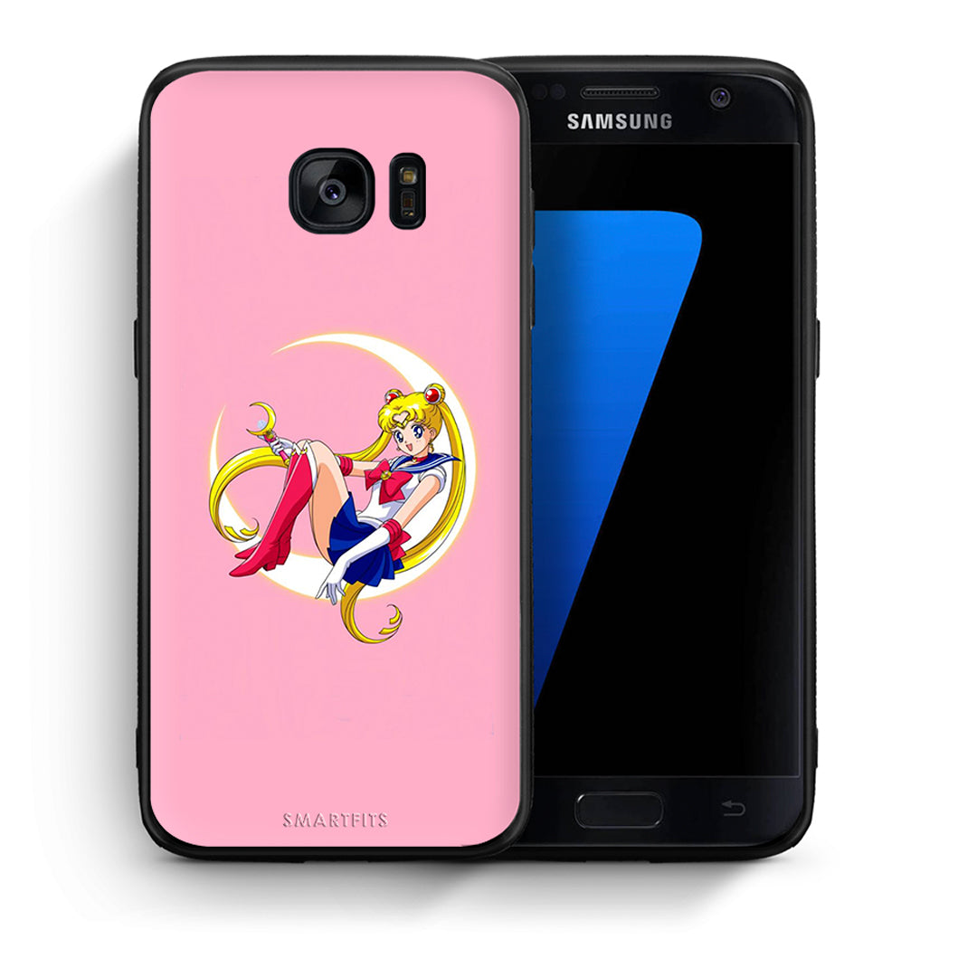 Θήκη Samsung S7 Moon Girl από τη Smartfits με σχέδιο στο πίσω μέρος και μαύρο περίβλημα | Samsung S7 Moon Girl case with colorful back and black bezels