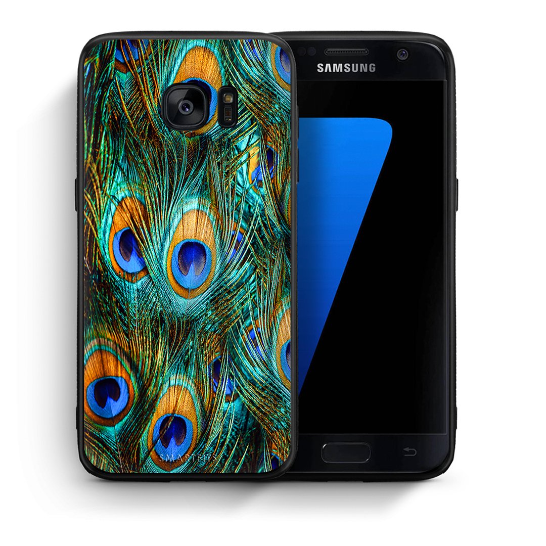 Θήκη Samsung S7 Real Peacock Feathers από τη Smartfits με σχέδιο στο πίσω μέρος και μαύρο περίβλημα | Samsung S7 Real Peacock Feathers case with colorful back and black bezels