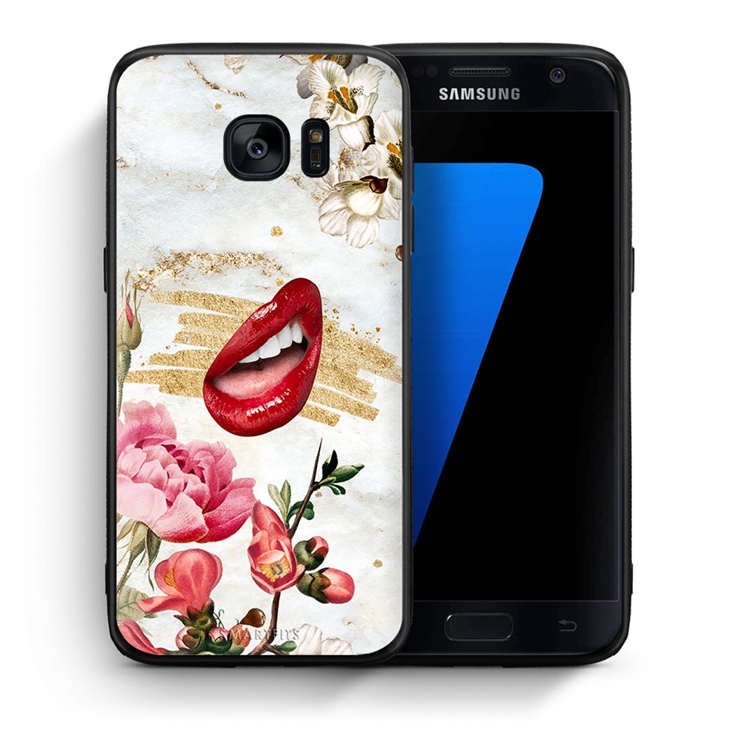 Θήκη Samsung S7 Red Lips από τη Smartfits με σχέδιο στο πίσω μέρος και μαύρο περίβλημα | Samsung S7 Red Lips case with colorful back and black bezels